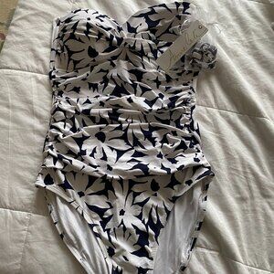 Anne Cole Ruched Navy Floral One-Piece Swimsuit. NEW WITH TAGS